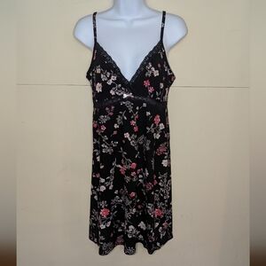 Pajama Sleep Dress Black With Pink Florals